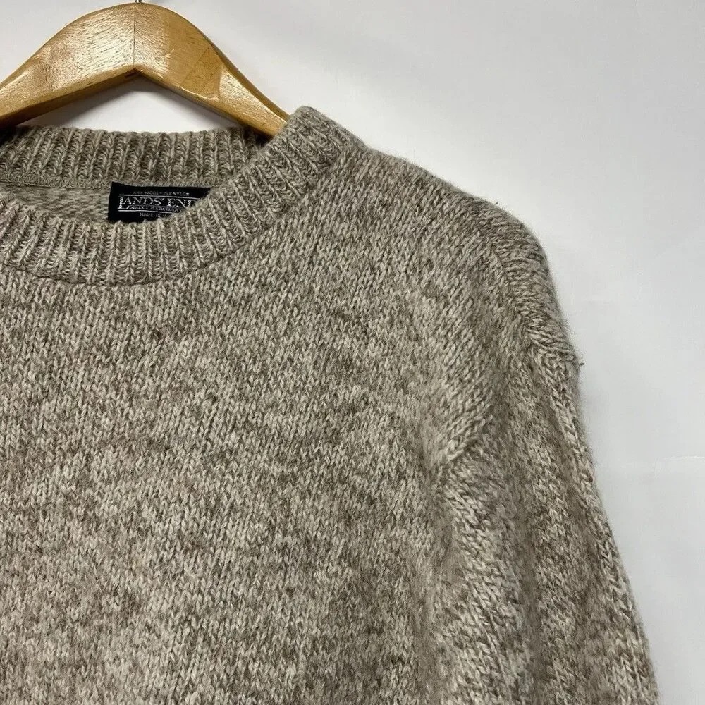 Lands End Men’s Sweater Wool Heathered Beige XL Long USA